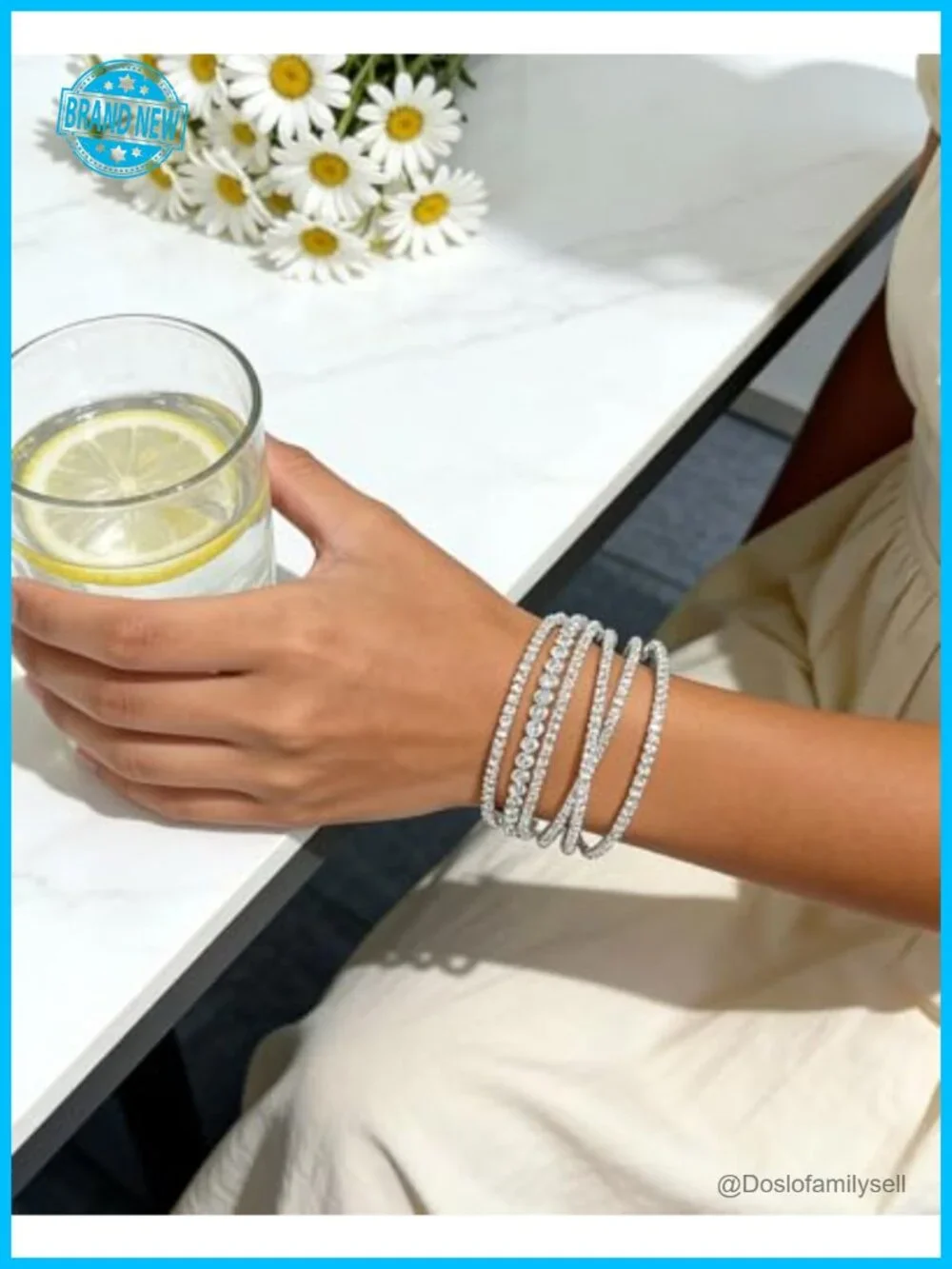Silver Rhinestone Cuff Bracelet Set Multilayer Chunky Stretch Bangles